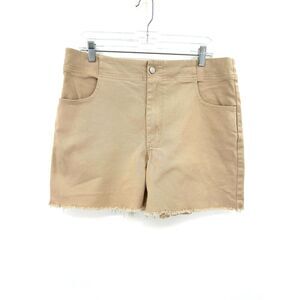 ROUCHA Women's Khaki Tan High Rise Cut Off Waist Tie Summer Shorts Size Large